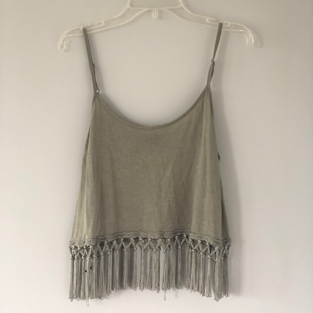Forever 21 Fringe Cami Crop Top in Army Green